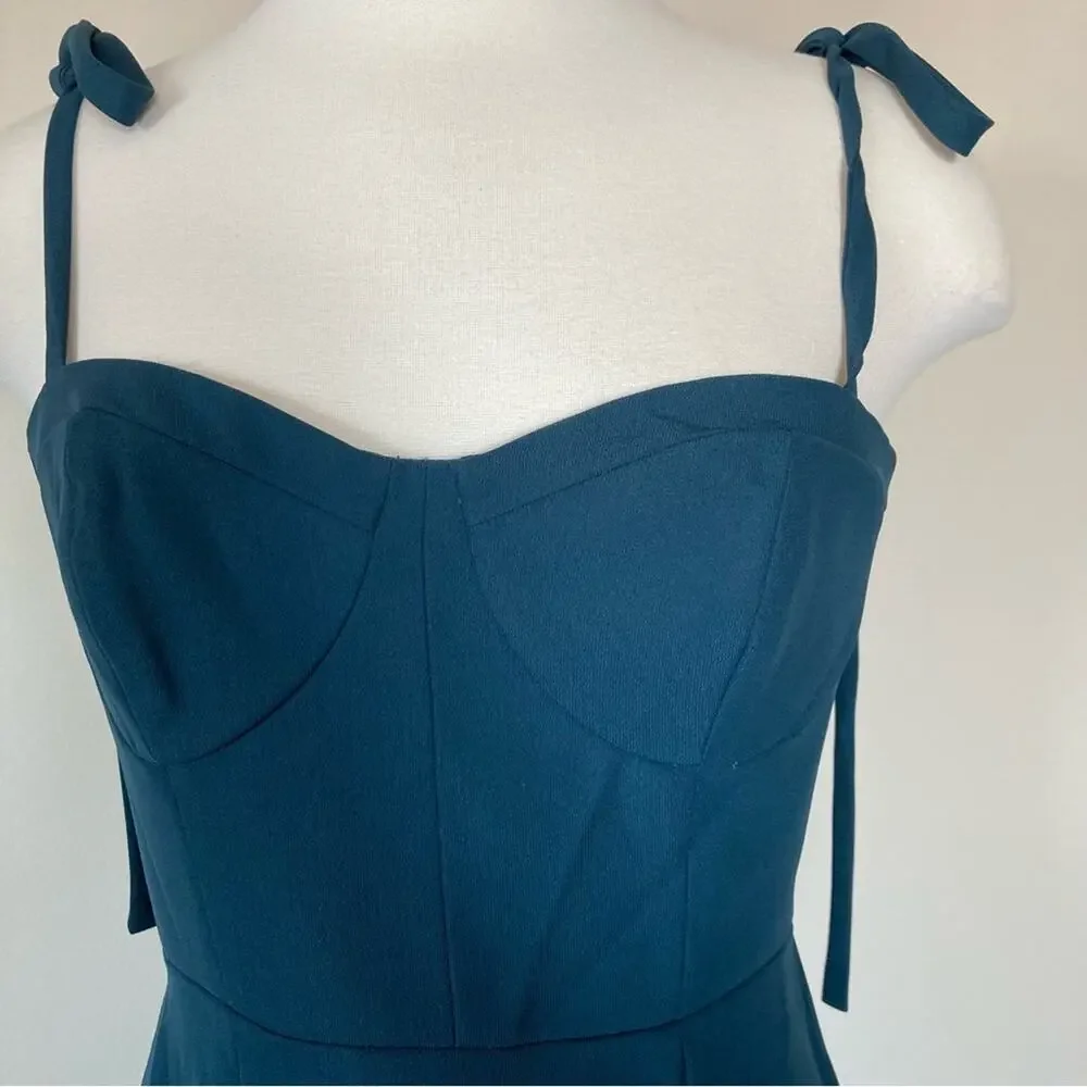 Dessy Collection NWOT Bustier Crepe Midi Bow Straps Evergreen Dress Size 2 - Picture 5 of 7